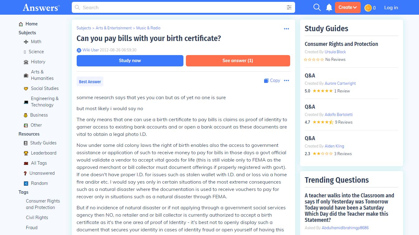 Can you pay bills with your birth certificate? - Answers